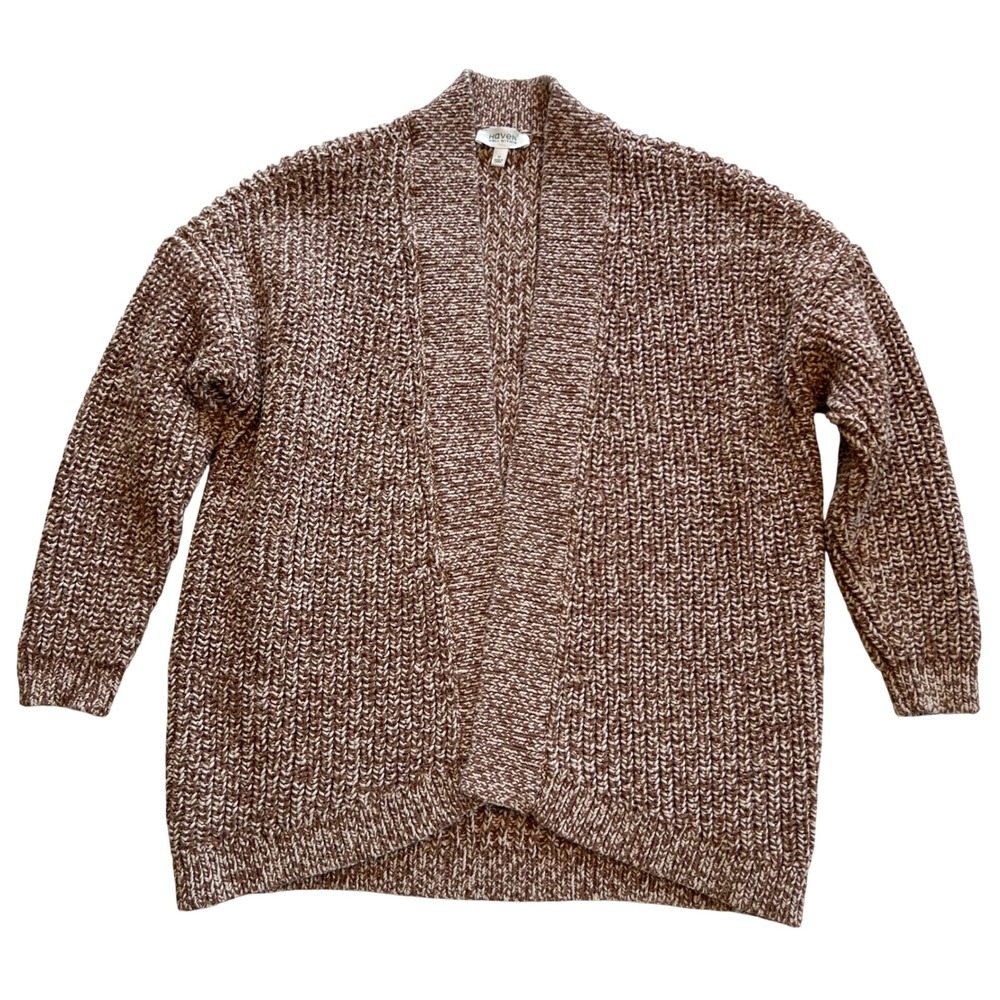 Haven Well Within Neutral Brown Marled Chunky Knit Cozy Cardigan Sweater Size M